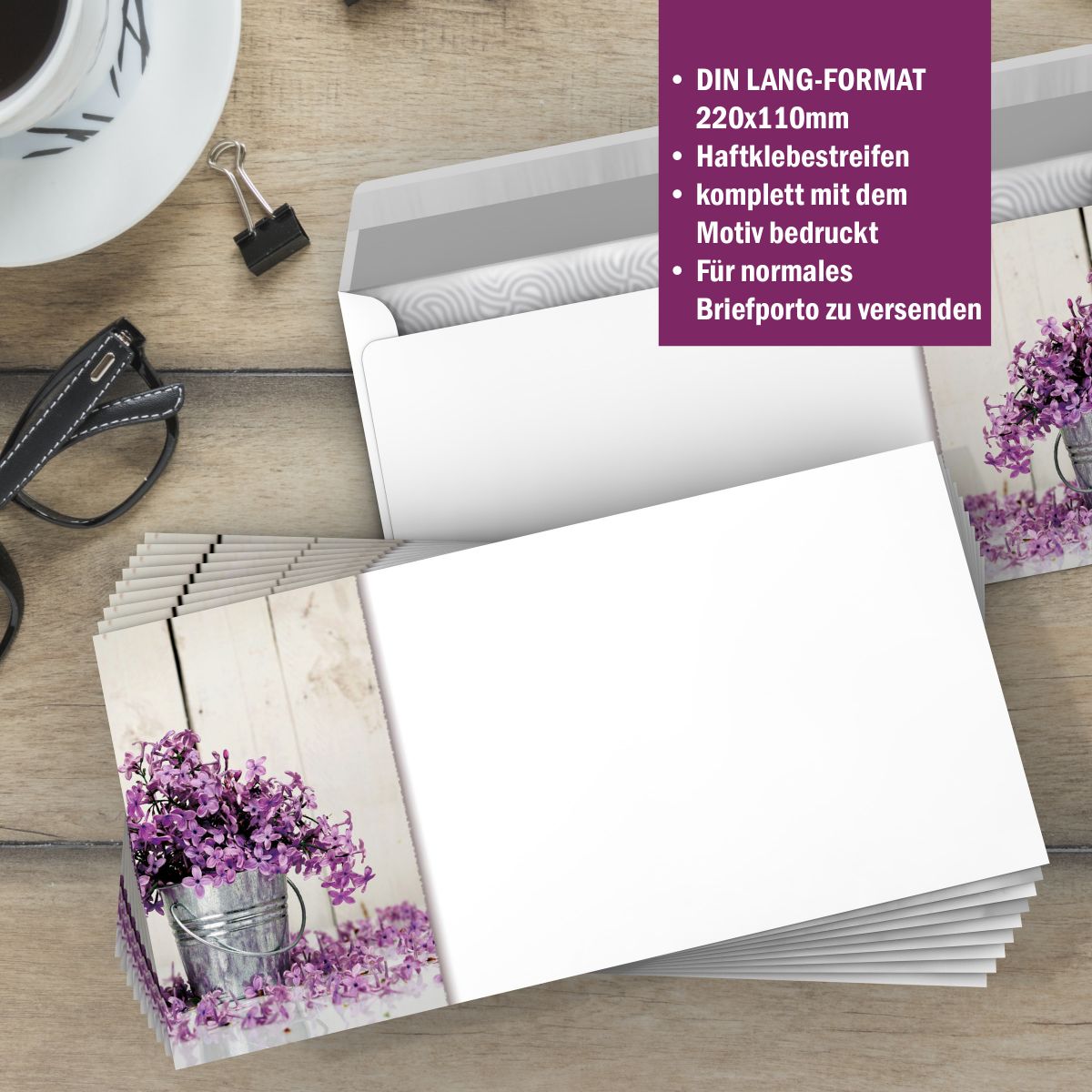 Motivpapier Fleur de Savon DIN A4 – Briefpapier mit Kuverts mit/ohne Fenster