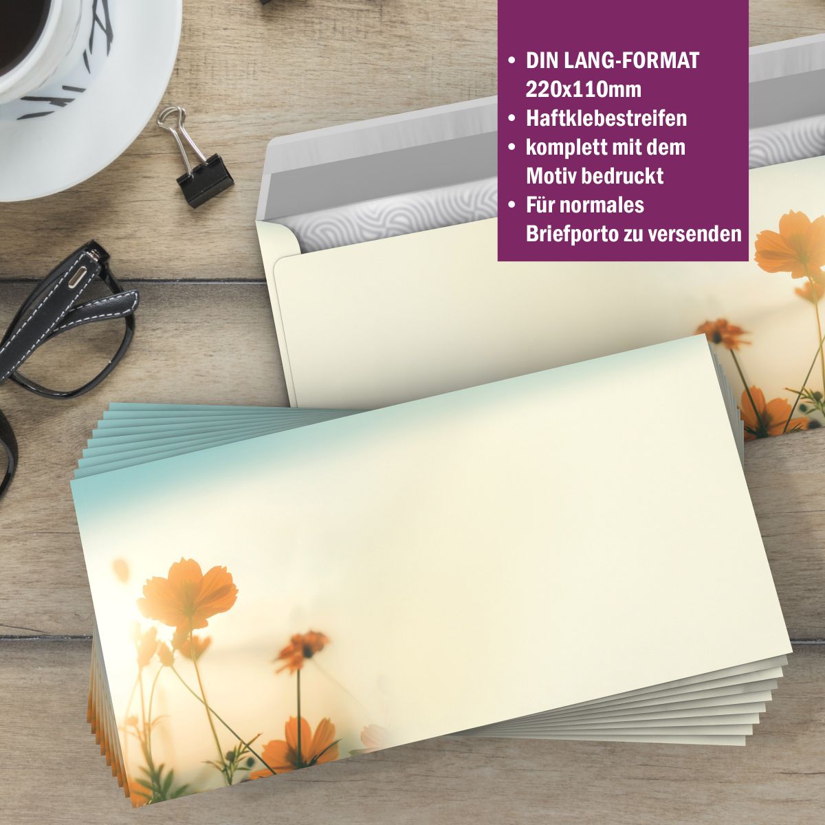 Motivpapier Herbstsonne DIN A4 – Briefpapier mit Kuverts