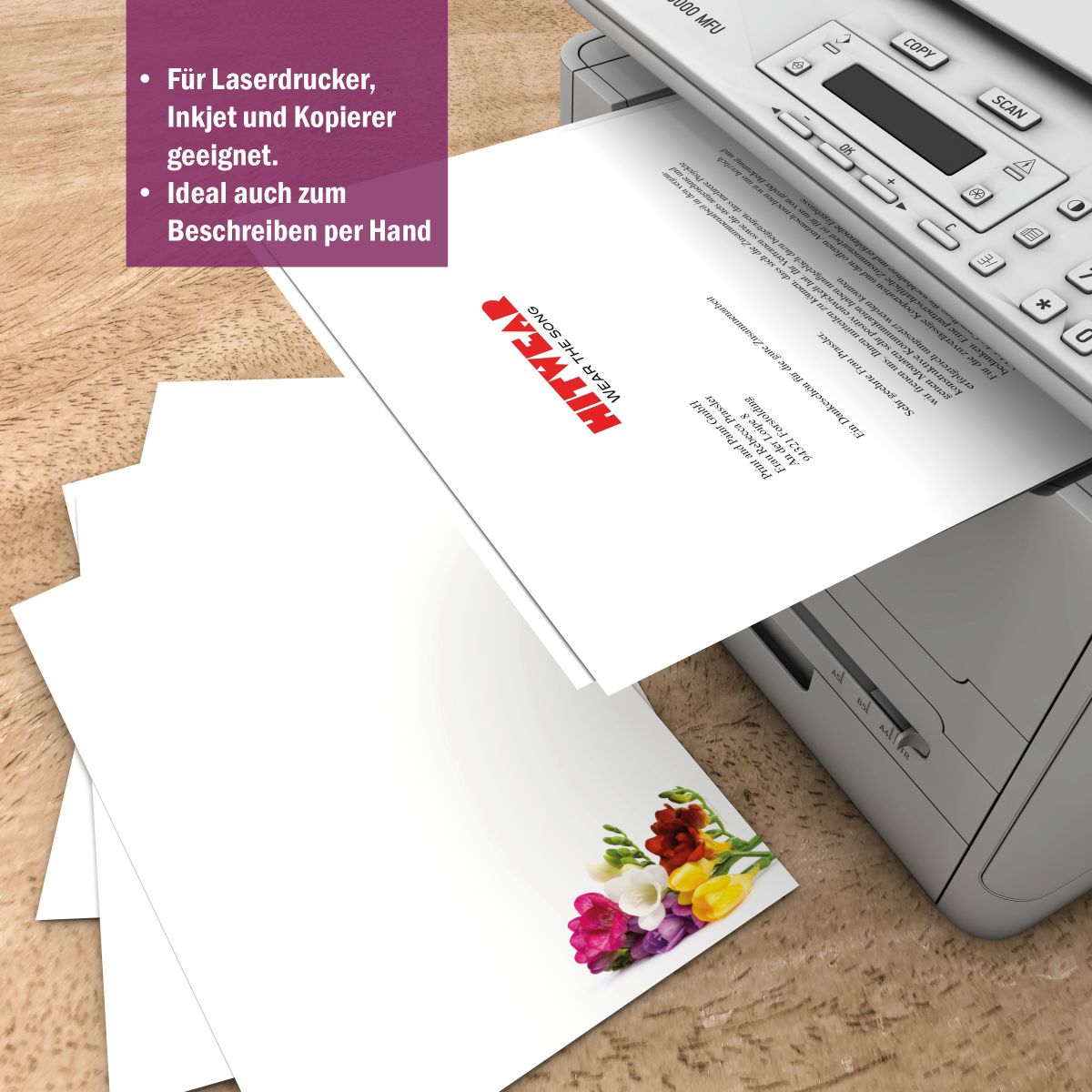 Motivpapier Freesien DIN A4 – Briefpapier mit Kuverts