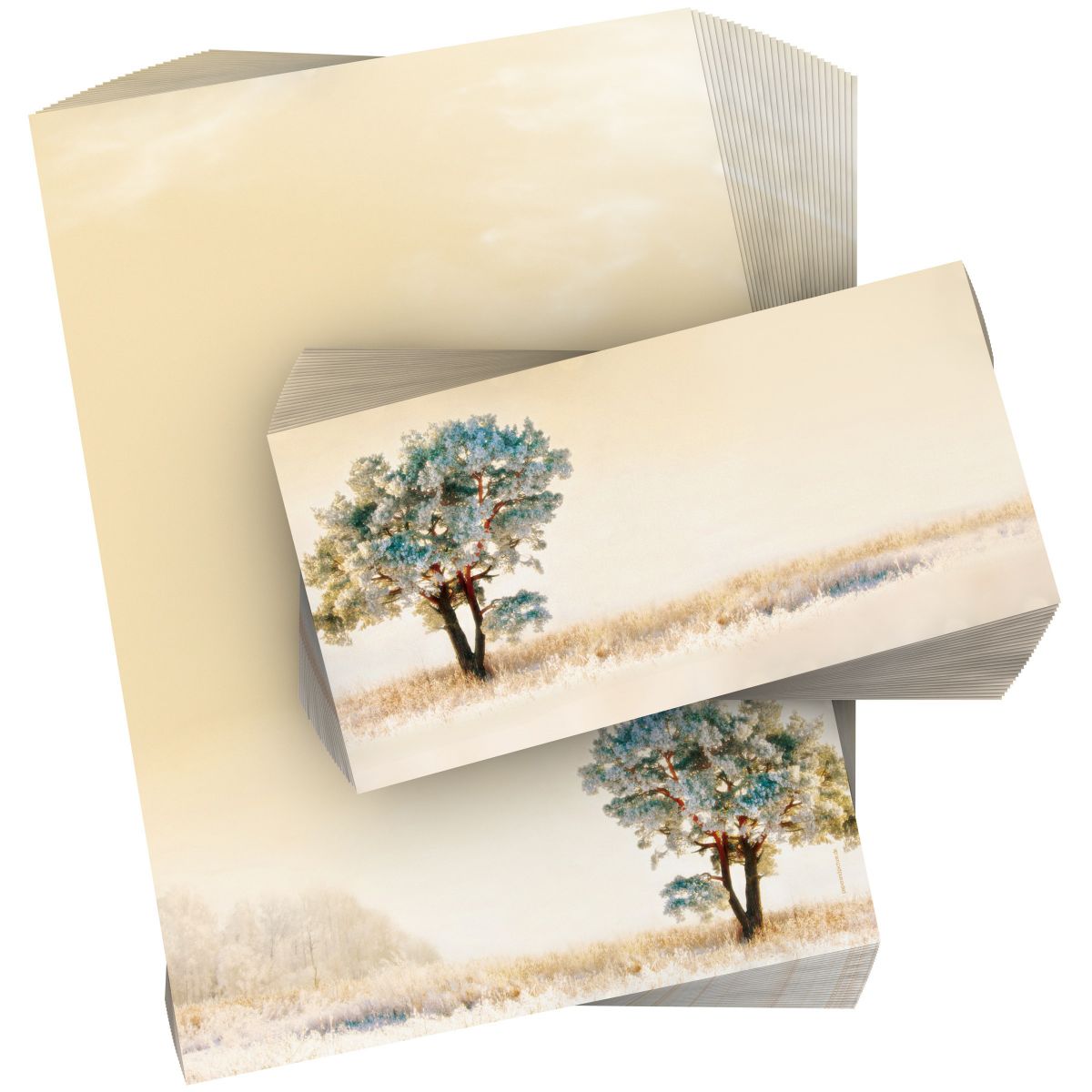 Motivpapier Sonniger Wintermorgen DIN A4 – Ein einzelner Baum in heller Winterlandschaft wirkt ruhig, klar und hochwertig