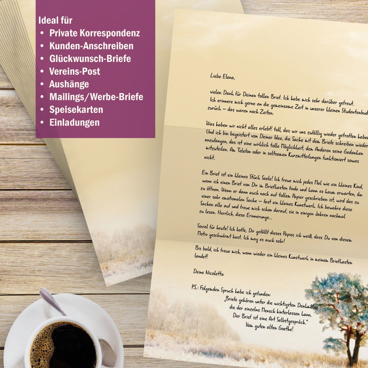 Motivpapier Sonniger Wintermorgen DIN A4 – Briefpapier mit Kuverts