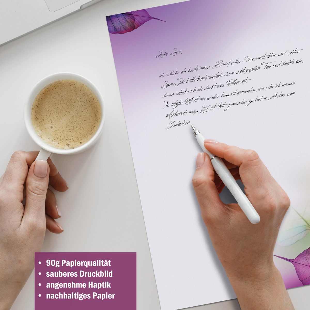 Briefpapier-Serie Magic Leaves mit Papier, Kuverts und Etiketten