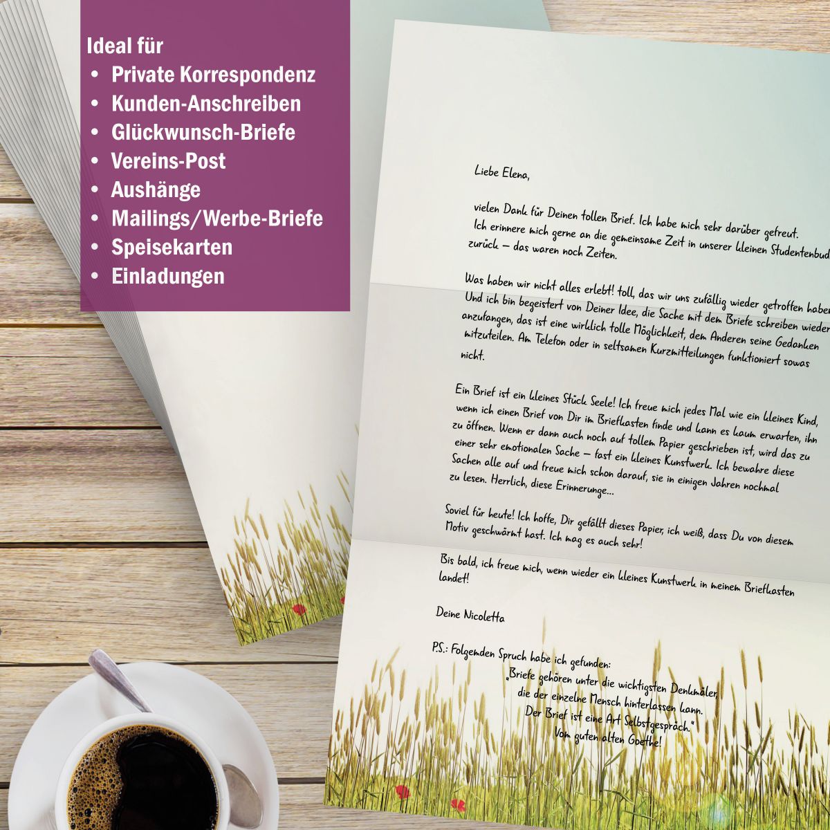 Motivpapier Herbstgräser DIN A4 – Briefpapier mit Kuverts mit/ohne Fenster