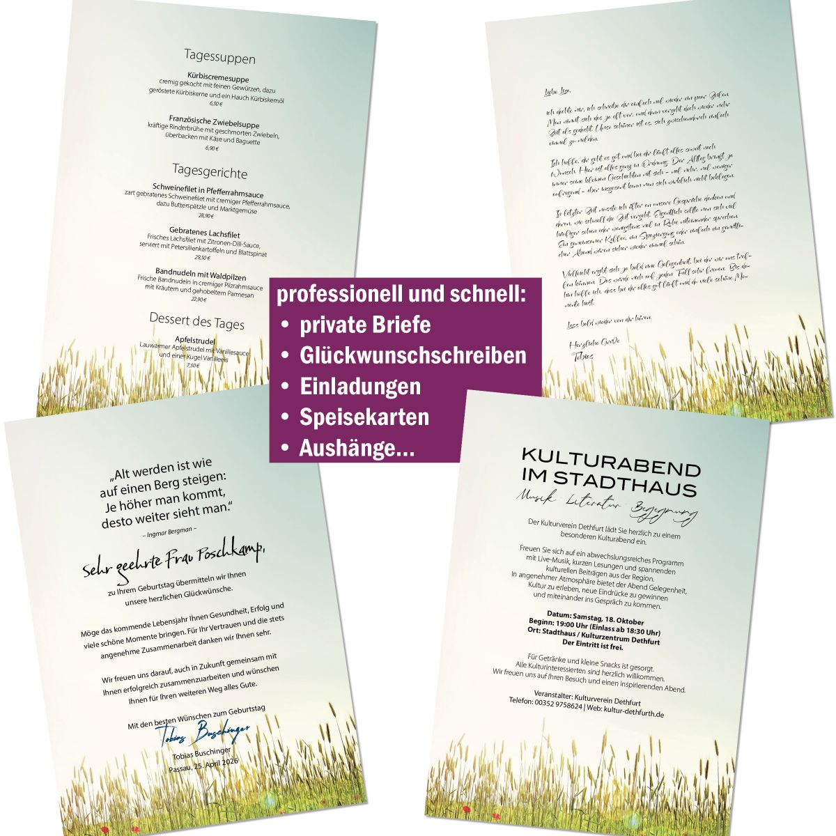 Motivpapier Herbstgräser DIN A4 – Briefpapier mit Kuverts mit/ohne Fenster