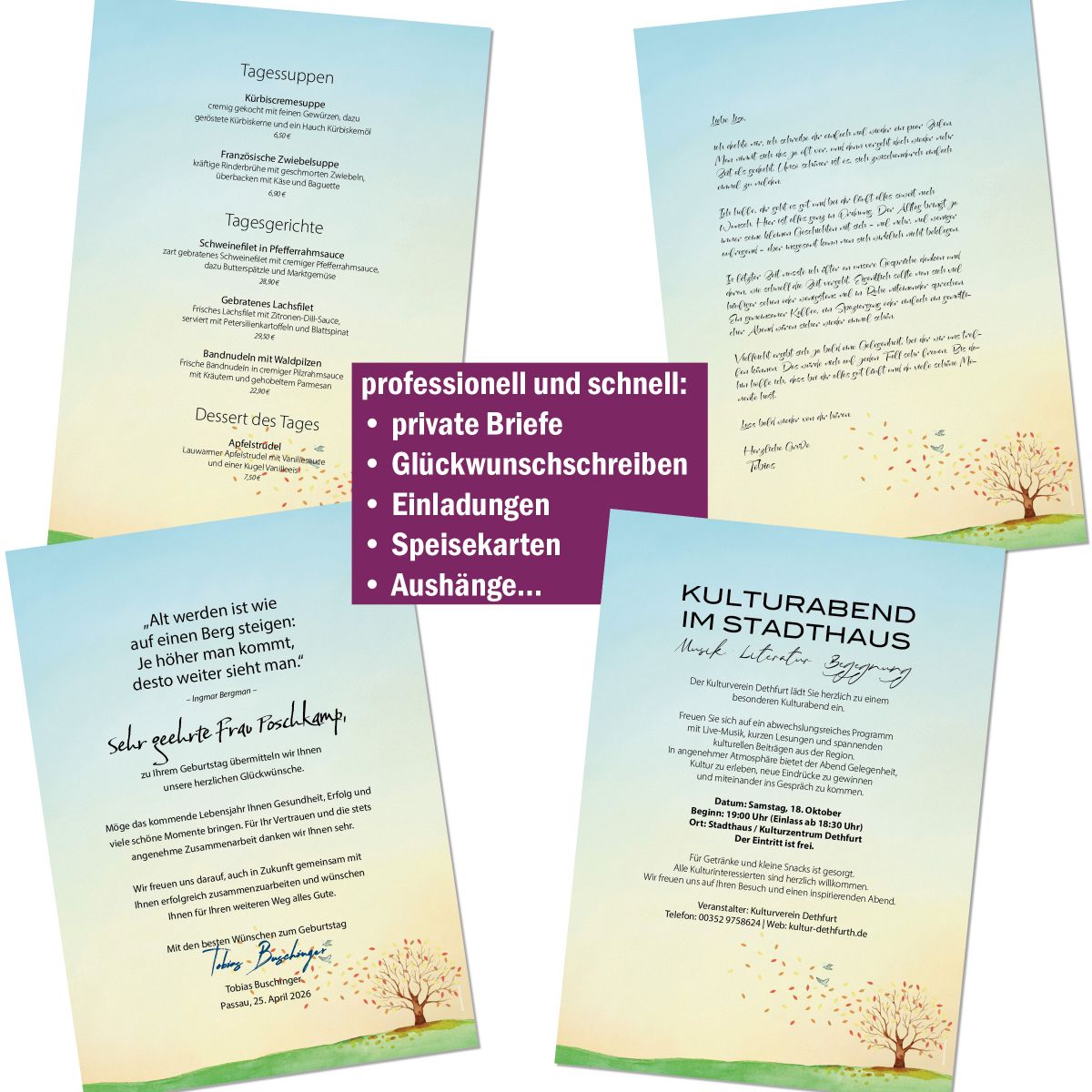 Autumn Watercolour A4 Writing Paper – Stationery with envelopes