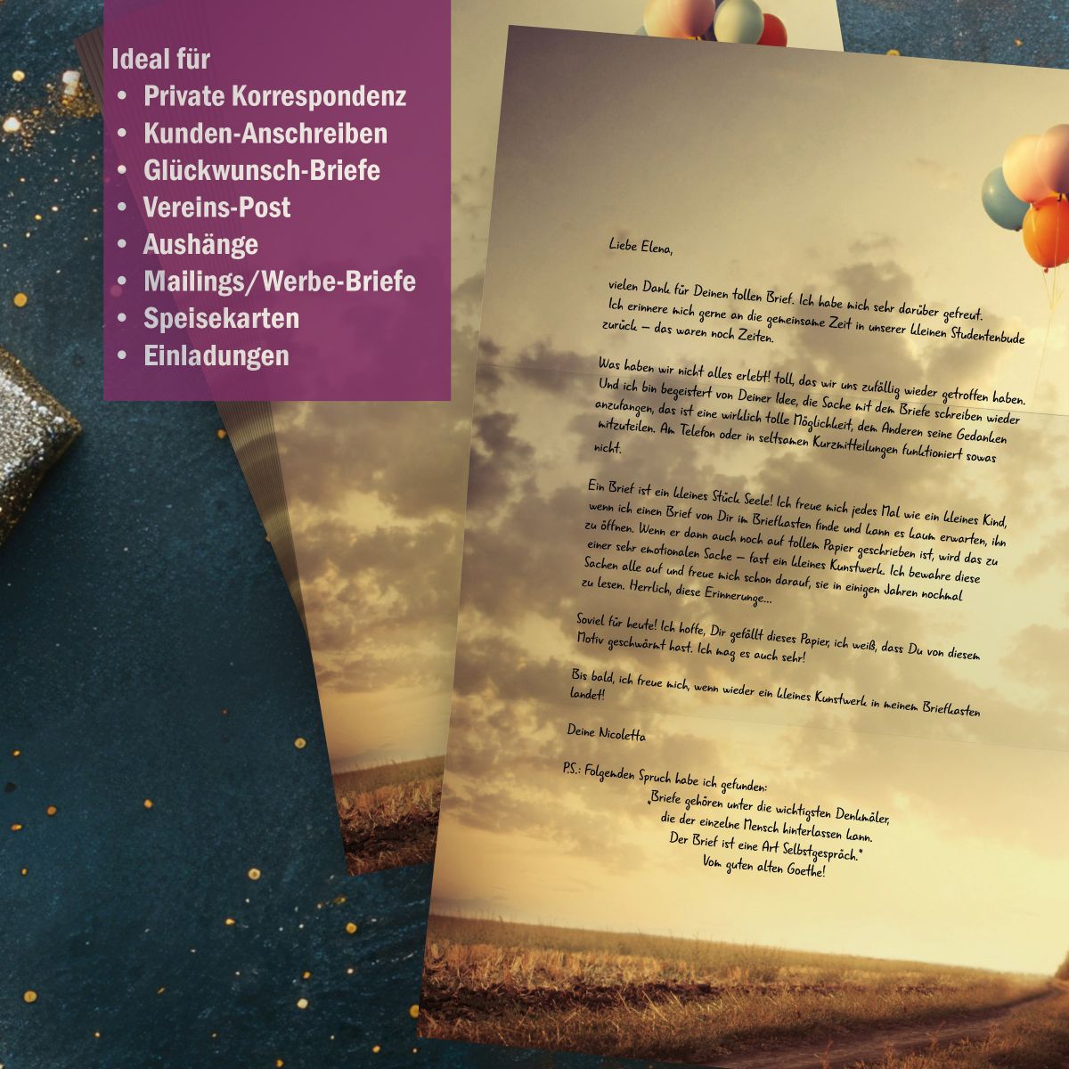Motivpapier End of Summer DIN A4 – Briefpapier mit Kuverts mit/ohne Fenster