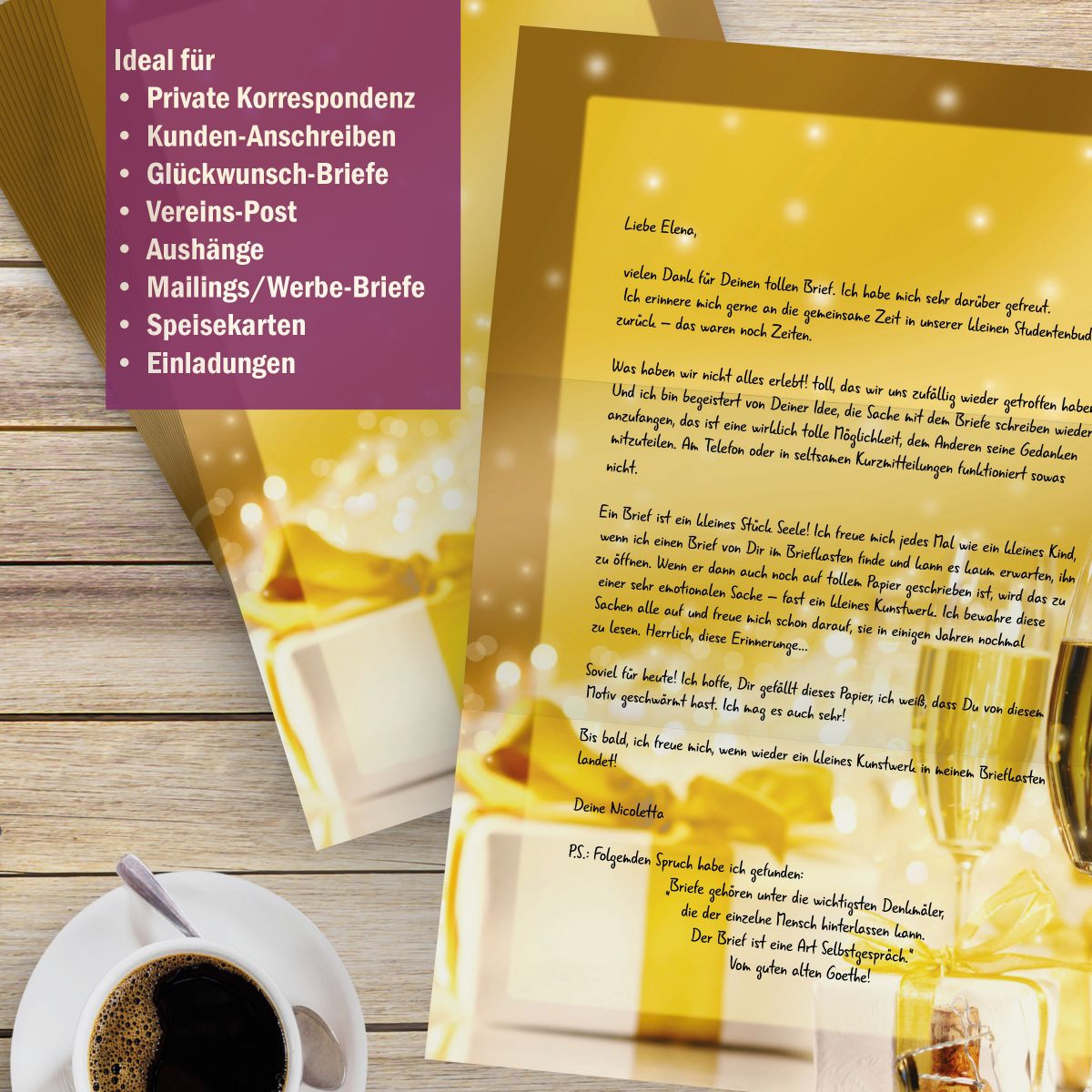 Motivpapier Geburtstagsgrüße DIN A4 – Briefpapier mit Kuverts