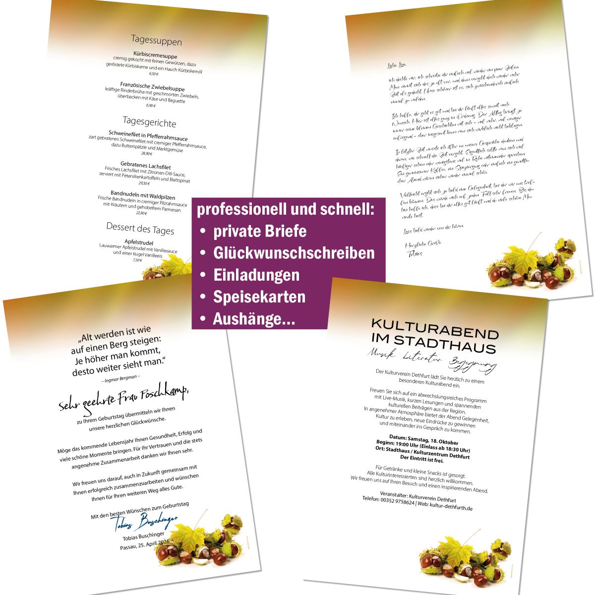 Motivpapier Kastanien DIN A4 – Briefpapier mit Kuverts