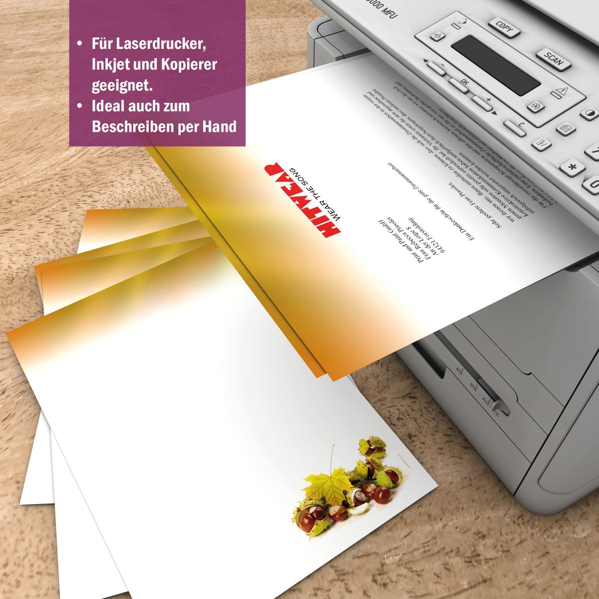 Motivpapier Kastanien DIN A4 – Briefpapier mit Kuverts
