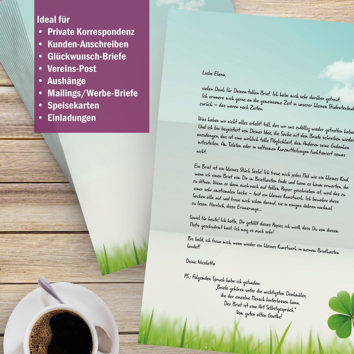 Lucky Clover A4 Writing Paper – Stationery with envelopes