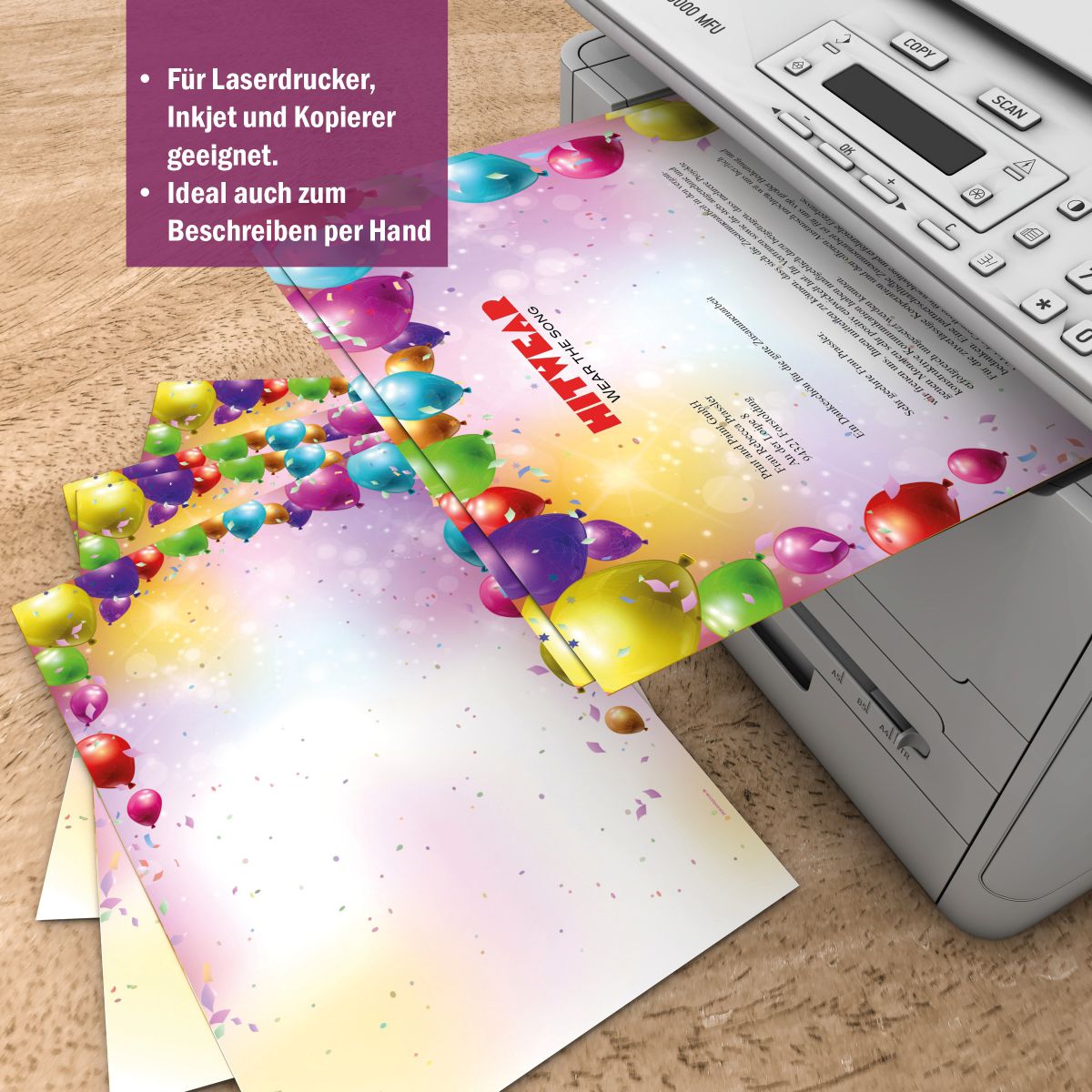 Motivpapier Lets Party DIN A4 – Briefpapier mit Kuverts