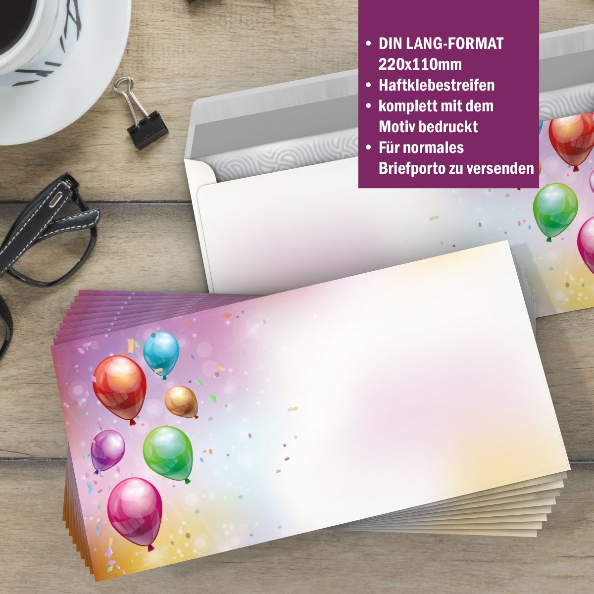 Motivpapier Lets Party DIN A4 – Briefpapier mit Kuverts