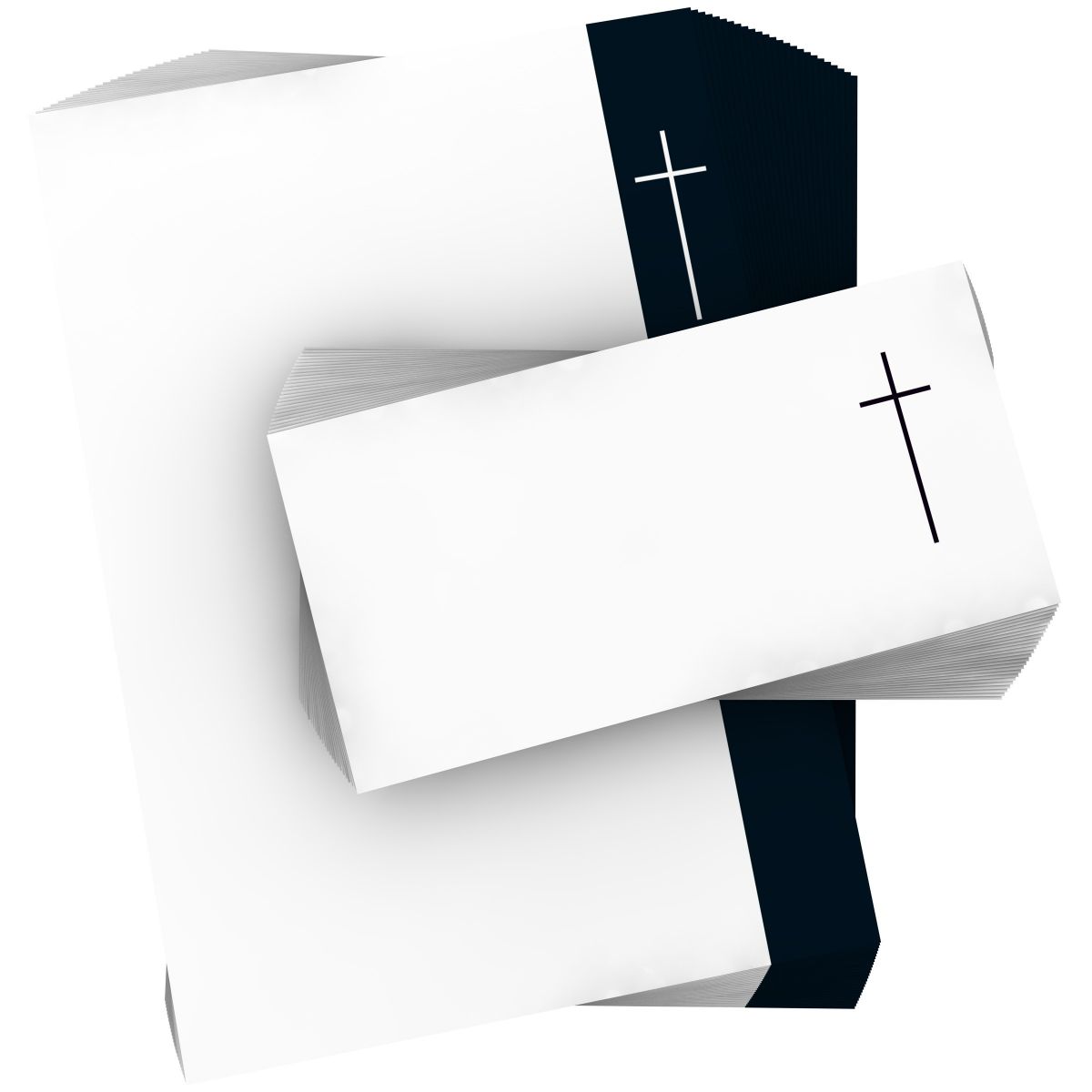 Motivpapier Trauerpapier Kreuz DIN A4 – Ein schmales weißes Kreuz auf dunklem Rand sorgt für eine klare, würdige und zurückhaltende Gestaltung