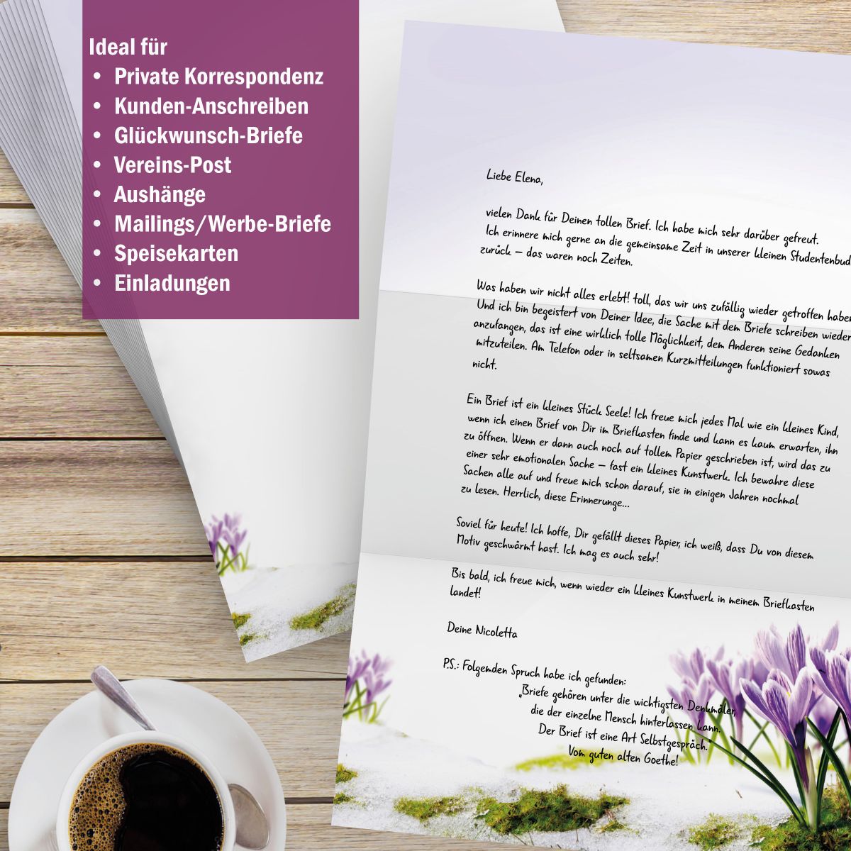 Motivpapier Krokusse DIN A4 – Briefpapier mit Kuverts