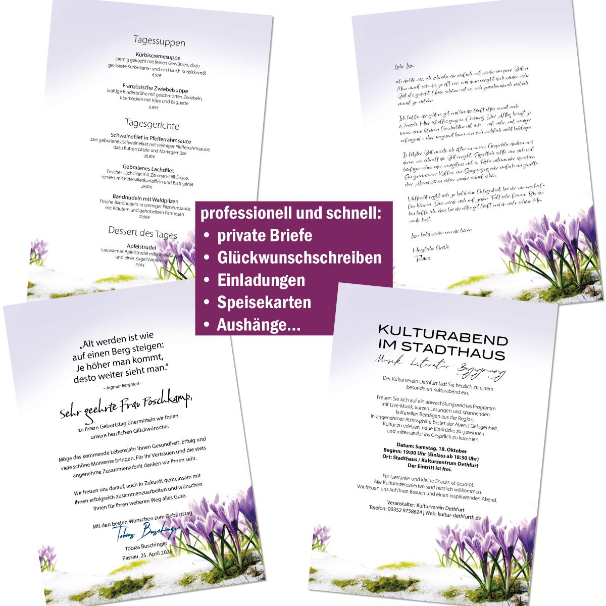 Motivpapier Krokusse DIN A4 – Briefpapier mit Kuverts