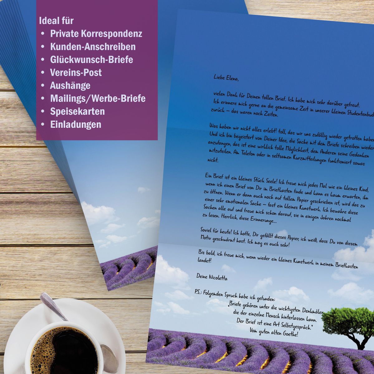 Motivpapier Lavendel DIN A4 – Briefpapier mit Kuverts