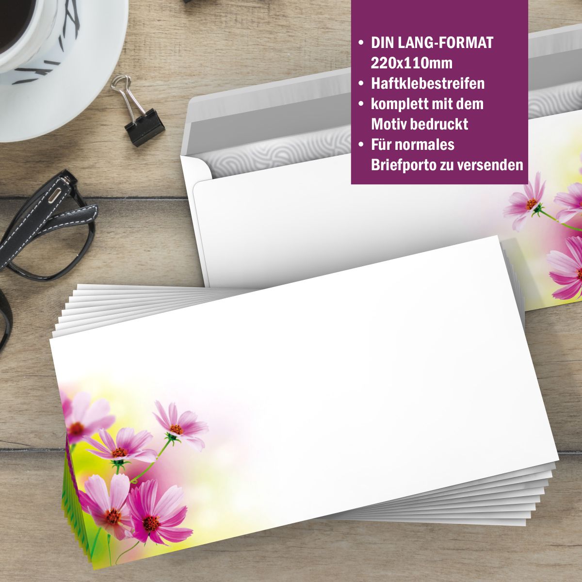 Motivpapier Sommerblumen DIN A4 – Briefpapier mit Kuverts mit/ohne Fenster