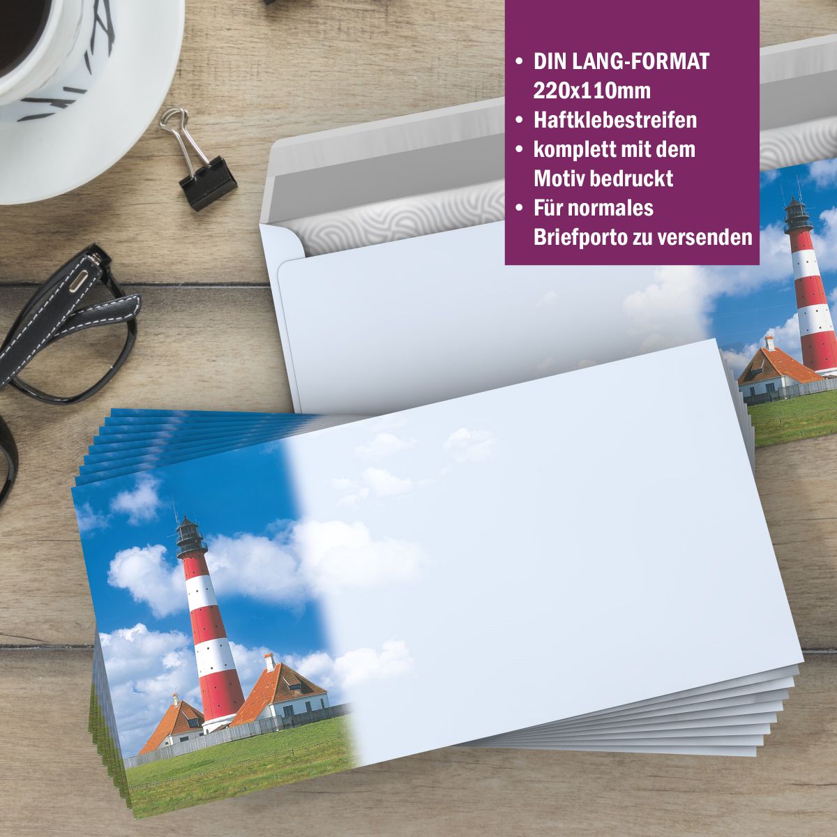 Motivpapier Leuchtturm DIN A4 – Briefpapier mit Kuverts