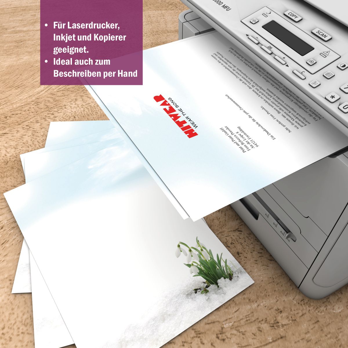Motivpapier Schneeglöckchen DIN A4 – Briefpapier mit Kuverts
