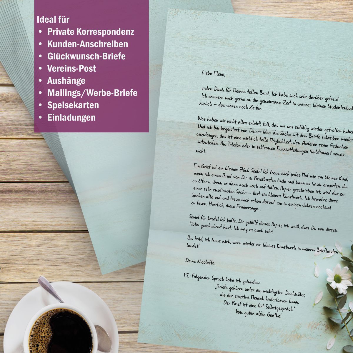 Motivpapier Zarte Margeriten DIN A4 – Briefpapier mit Kuverts