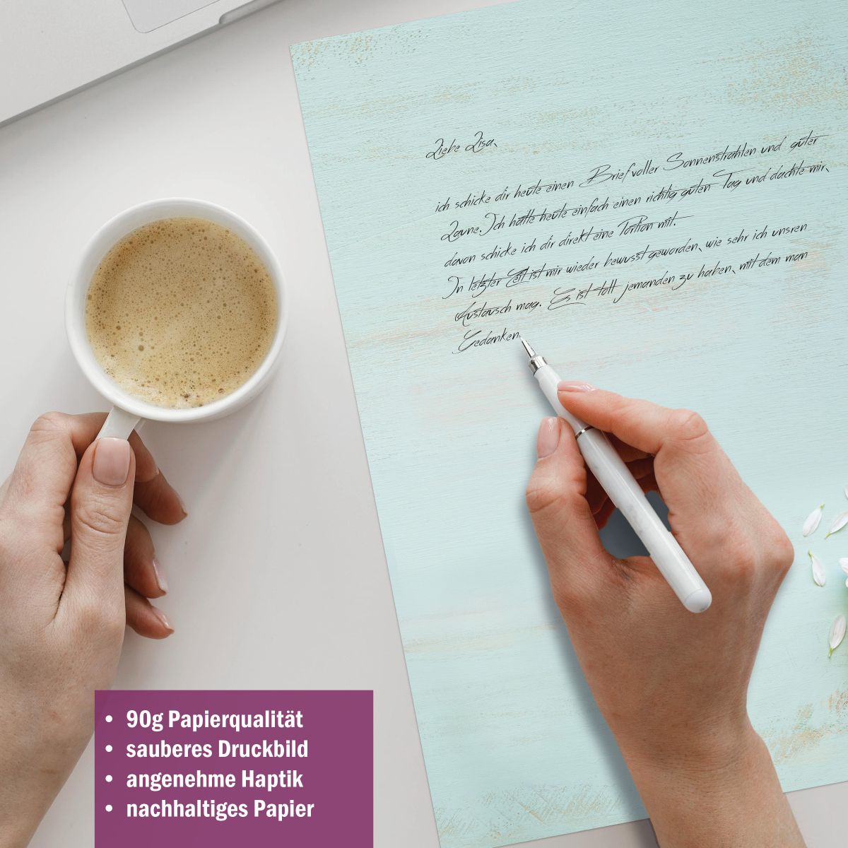 Briefpapier-Serie Zarte Margeriten mit Papier, Kuverts und Etiketten