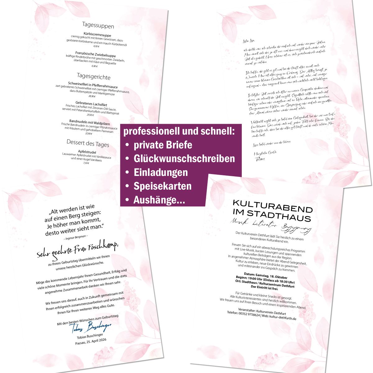Motivpapier Pastel Leaves DIN A4 – Briefpapier mit Kuverts