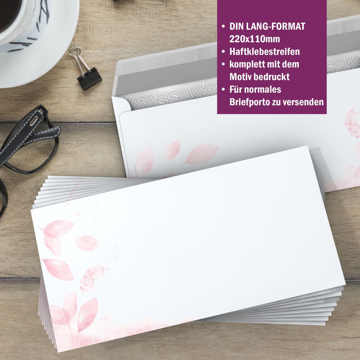 Motivpapier Pastel Leaves DIN A4 – Briefpapier mit Kuverts