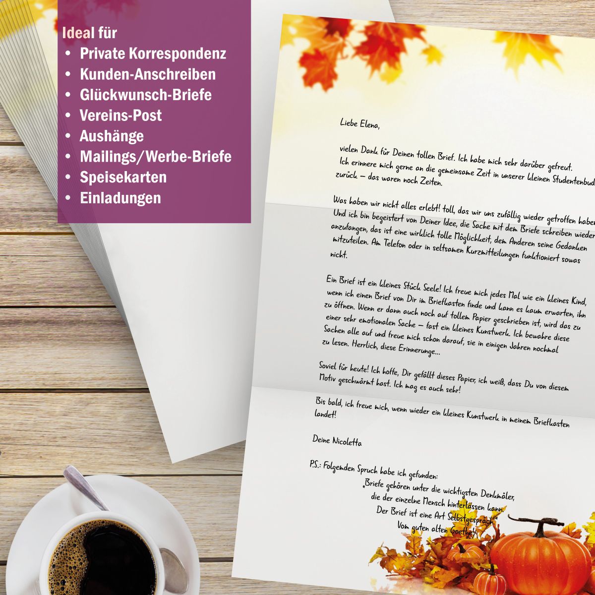 Motivpapier Kürbisse DIN A4 – Briefpapier mit Kuverts