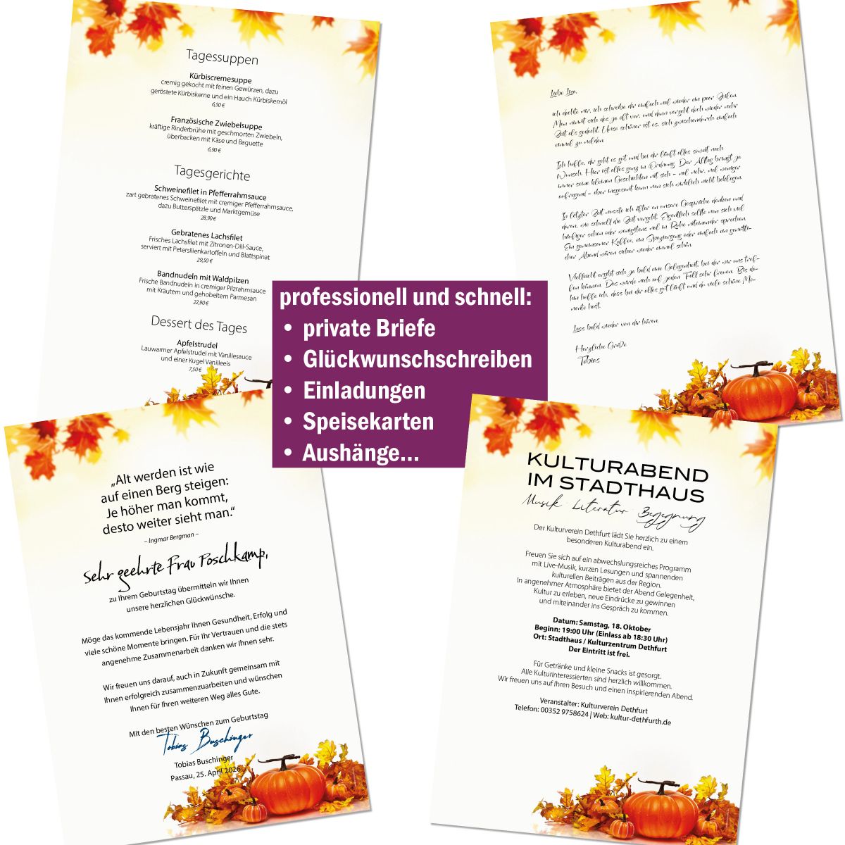 Motivpapier Kürbisse DIN A4 – Briefpapier mit Kuverts