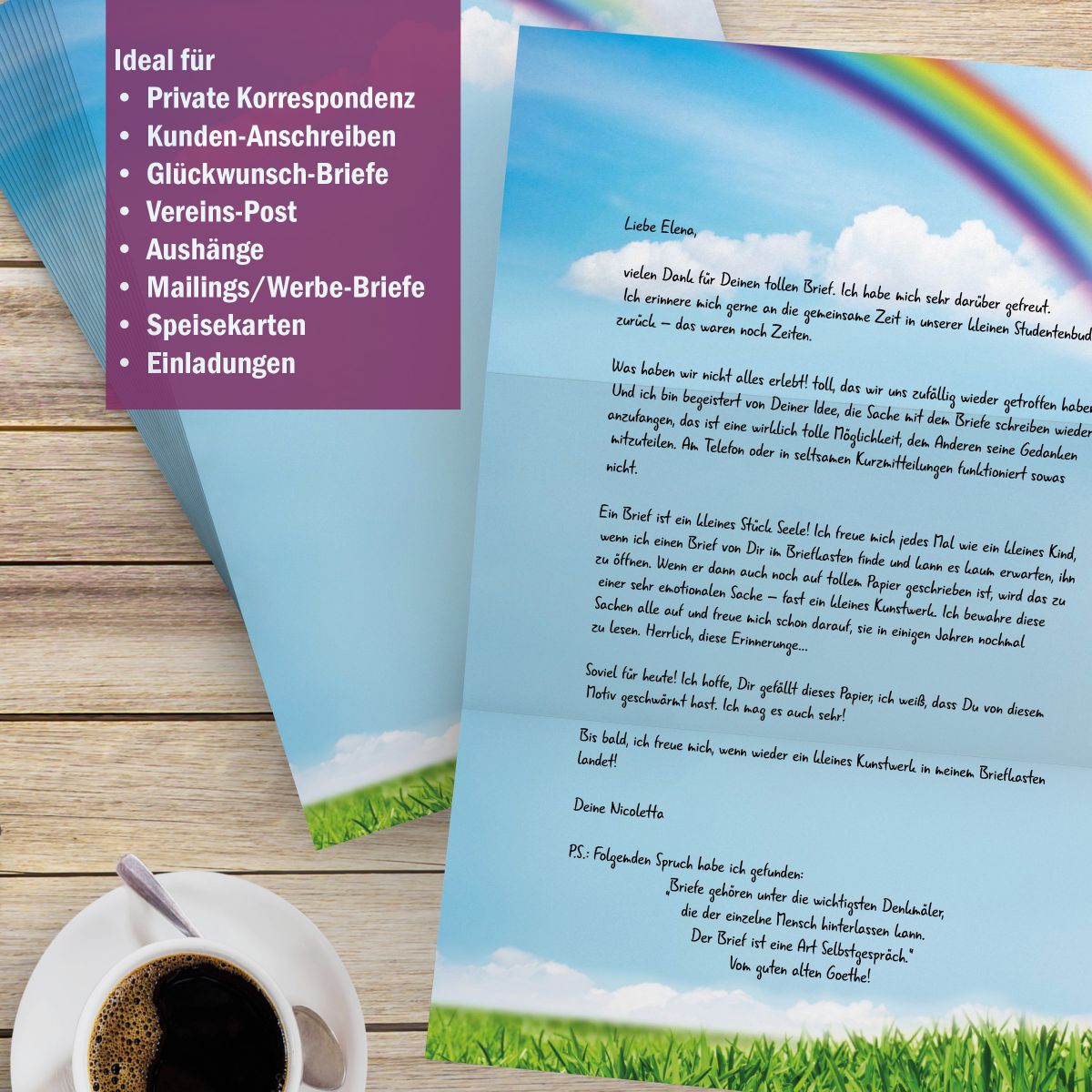 Motivpapier Regenbogen DIN A4 – Briefpapier mit Kuverts