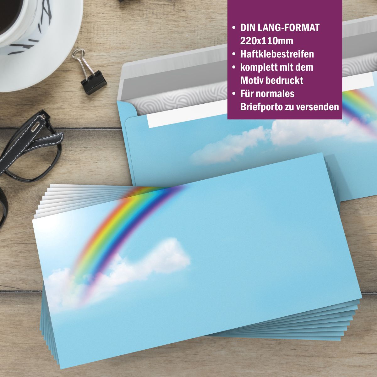 Motivpapier Regenbogen DIN A4 – Briefpapier mit Kuverts