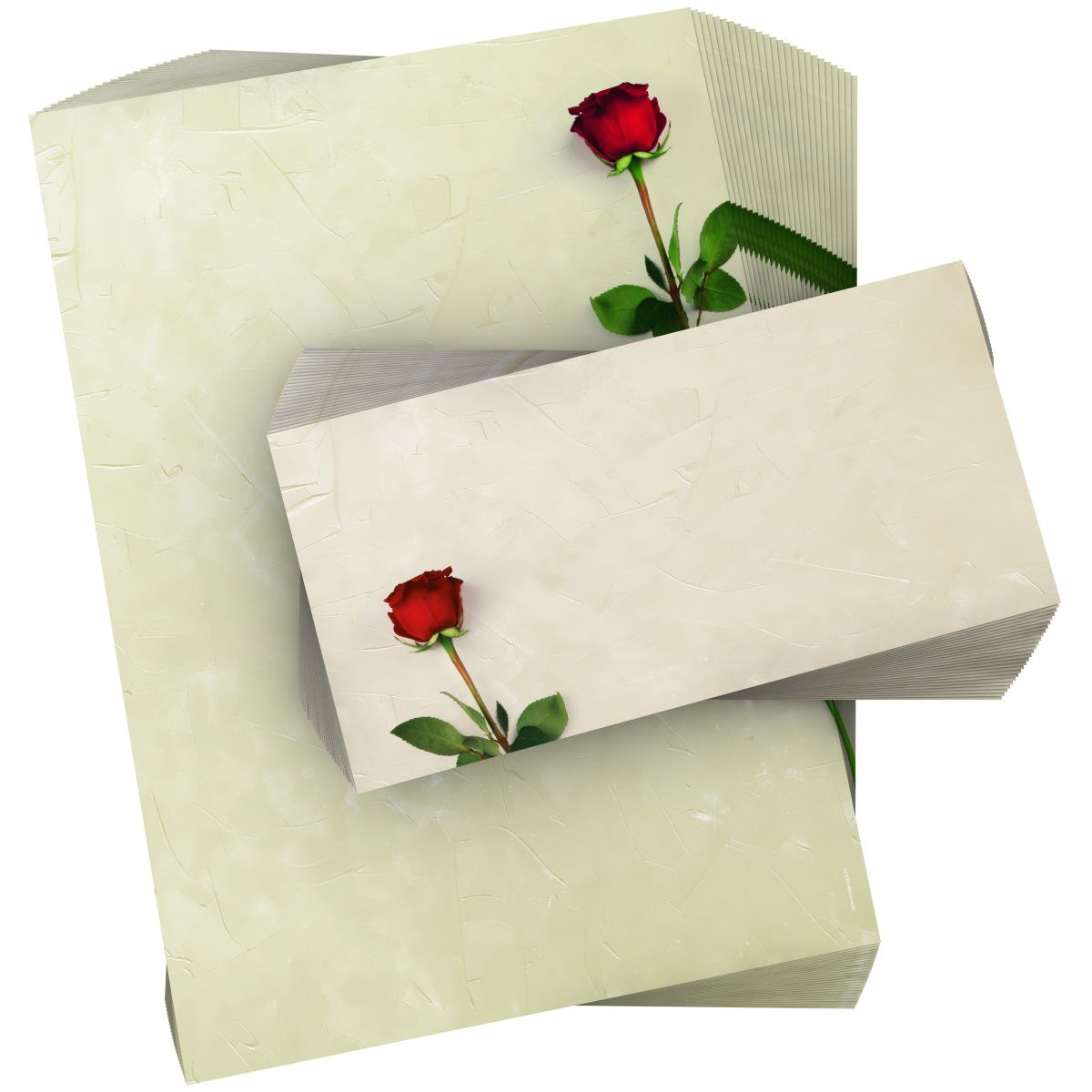 Motivpapier Rote Rose DIN A4 – Eine einzelne rote Rose auf heller Struktur wirkt klassisch, wertig und aufmerksamkeitsstark