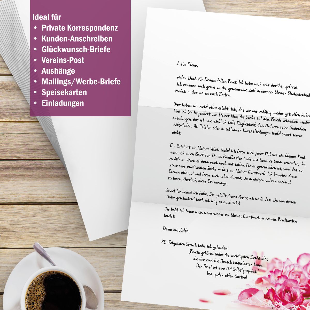 Motivpapier Zauberhafte Rosenblüten DIN A4 – Briefpapier mit Kuverts mit/ohne Fenster