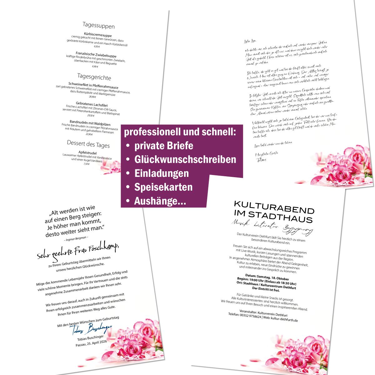 Motivpapier Zauberhafte Rosenblüten DIN A4 – Briefpapier mit Kuverts mit/ohne Fenster