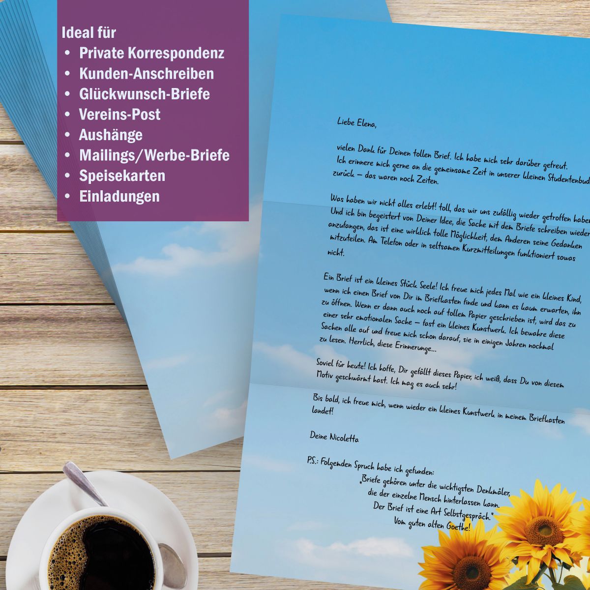 Motivpapier Sonnenblumen DIN A4 – Briefpapier mit Kuverts