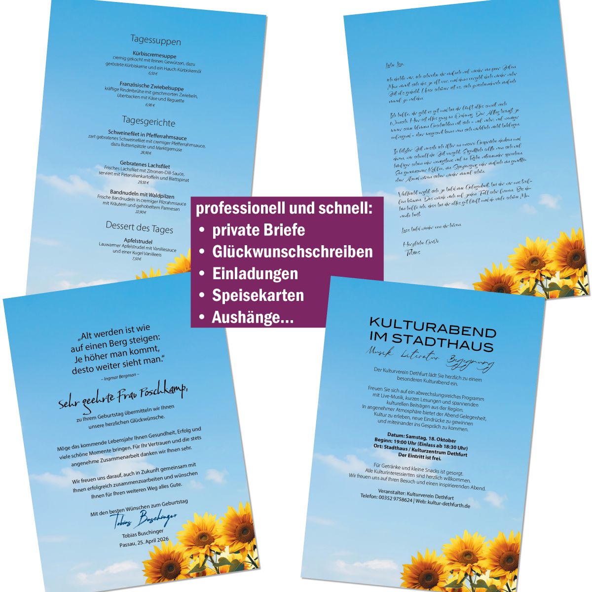 Motivpapier Sonnenblumen DIN A4 – Briefpapier mit Kuverts