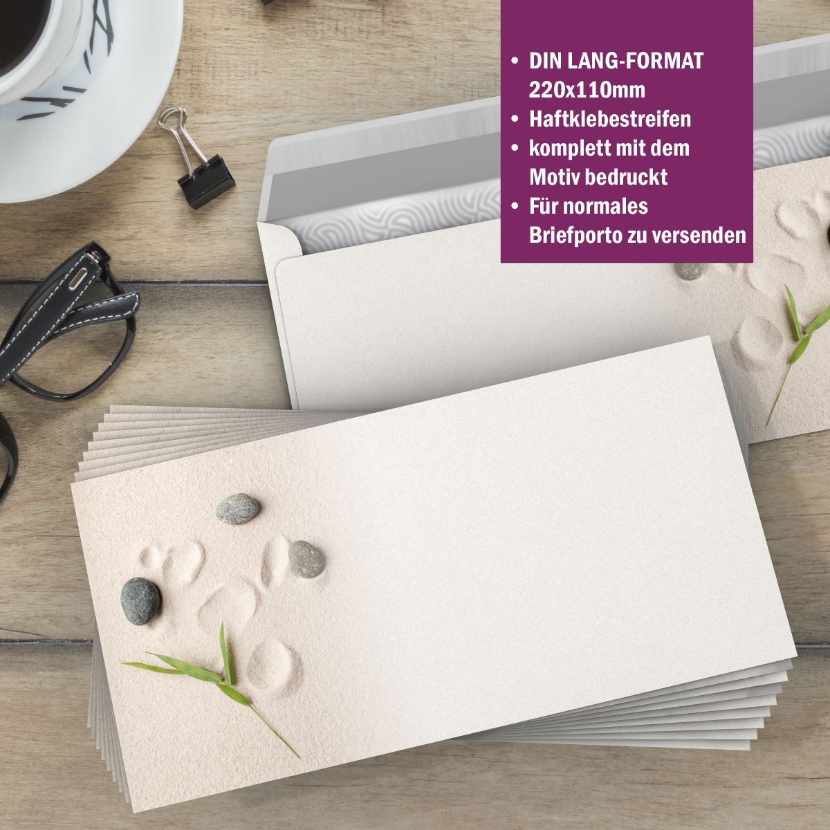 Motivpapier Beruhigende Steine DIN A4 – Briefpapier mit Kuverts