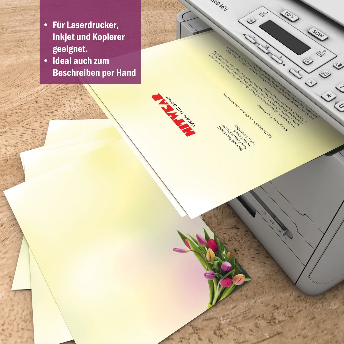 Motivpapier Tulpen im Sonnenlicht DIN A4 – Briefpapier mit Kuverts mit/ohne Fenster