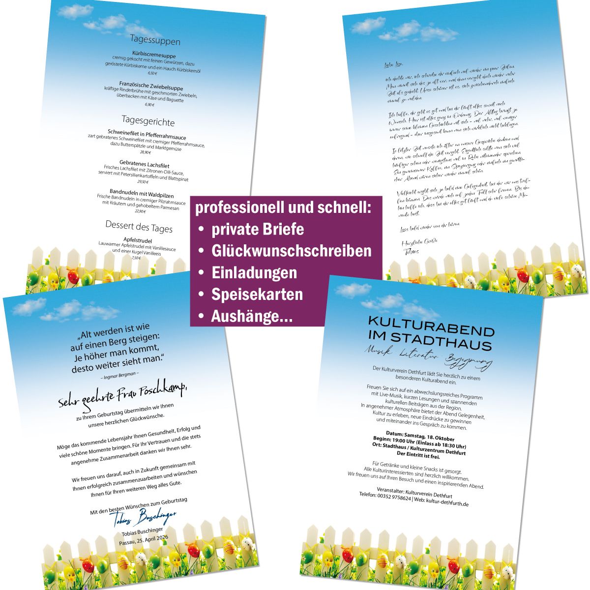 Motivpapier Ostereier am Zaun DIN A4 – Briefpapier mit Kuverts