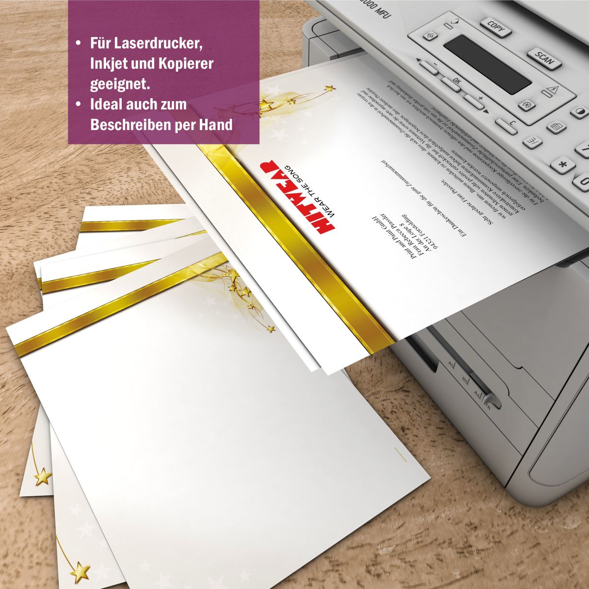 Weihnachtsbriefpapier DIN A4 Sternen-Band – Motivdetail
