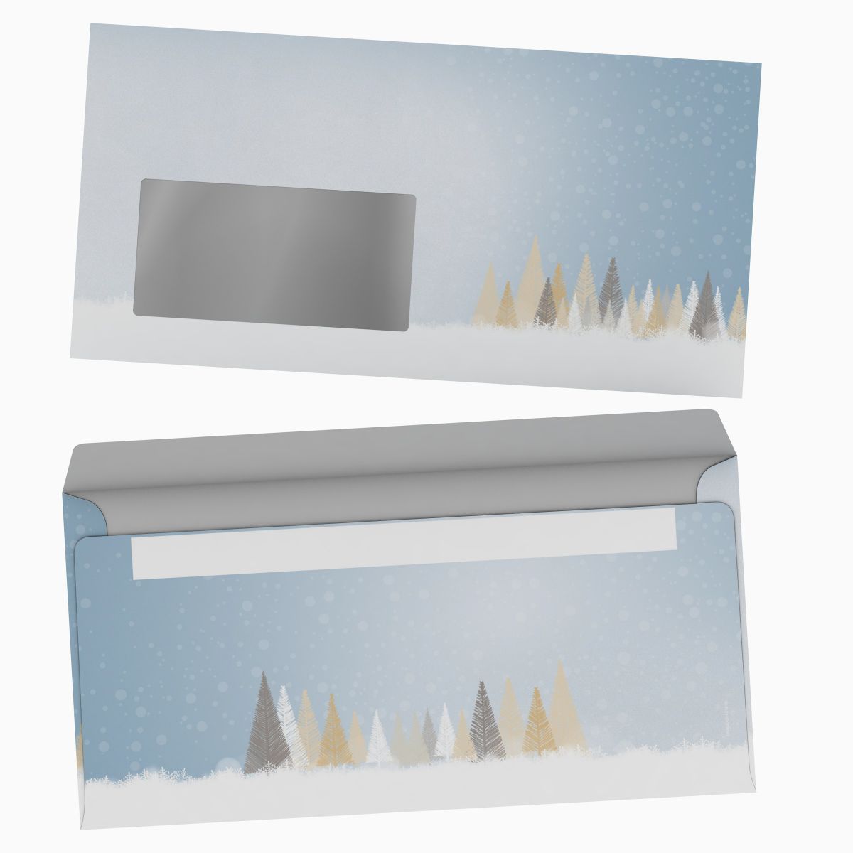 Weihnachtsbriefpapier Winterlicher Märchenwald mit Fensterkuverts
