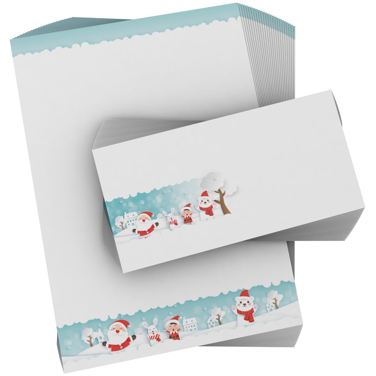 Atmospheric Children playing in the Snow Christmas stationery for corporate holiday mailings
