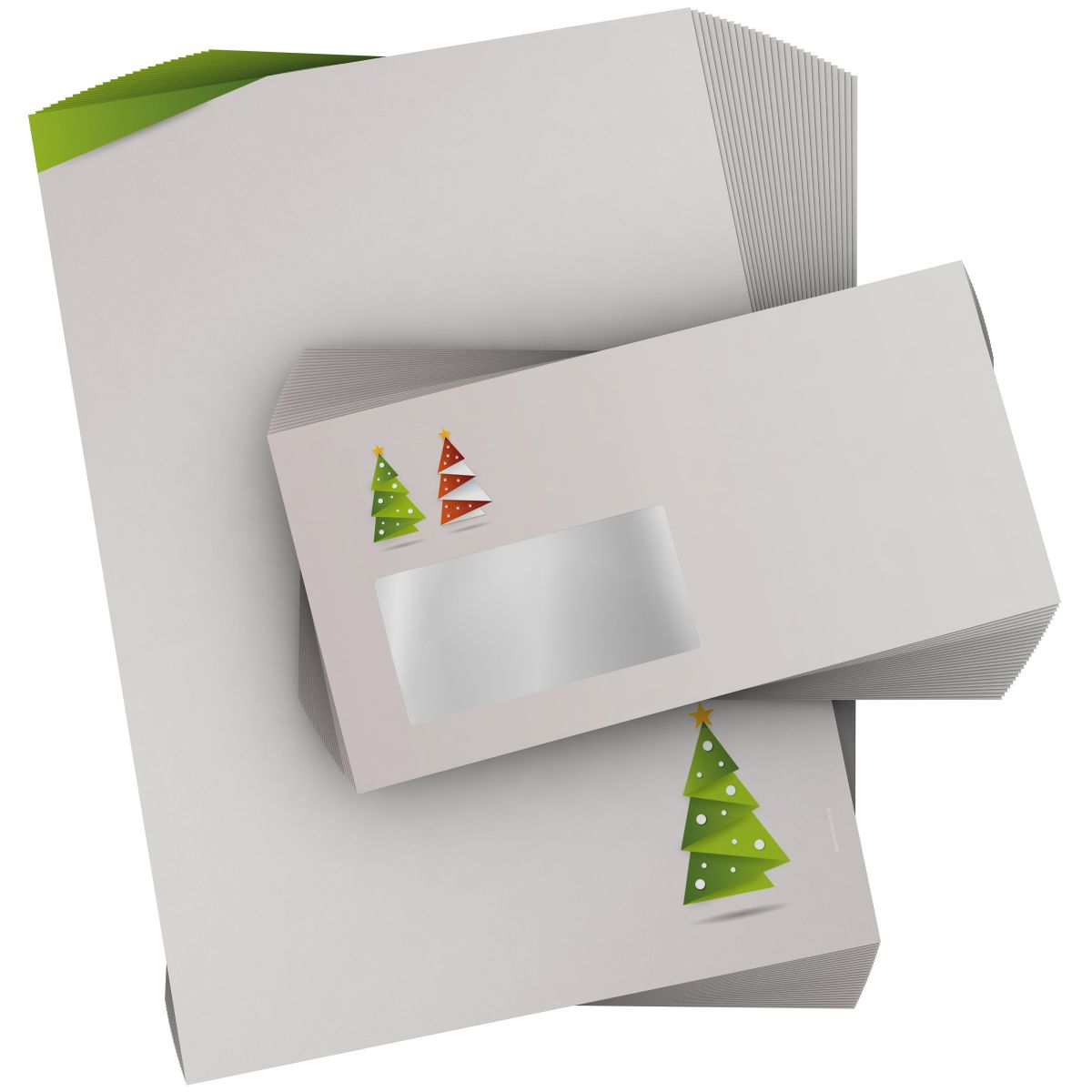 Christmas stationery set Paper Christmas Tree GREEN with envelopes