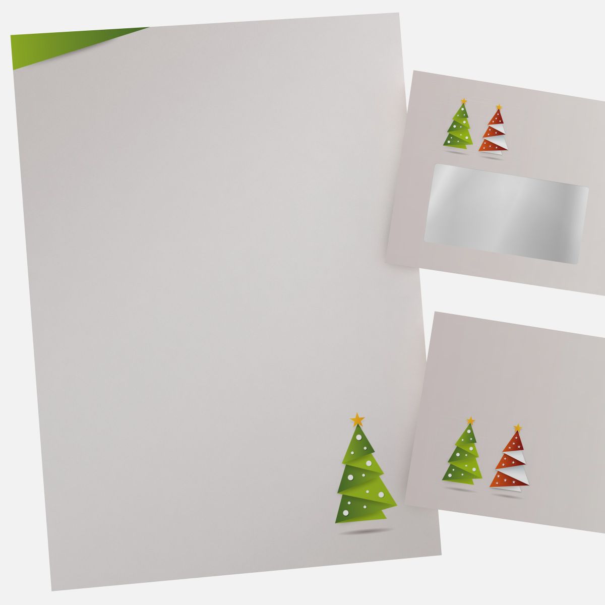 Festive Christmas stationery with Paper Christmas Tree GREEN motif DIN A4