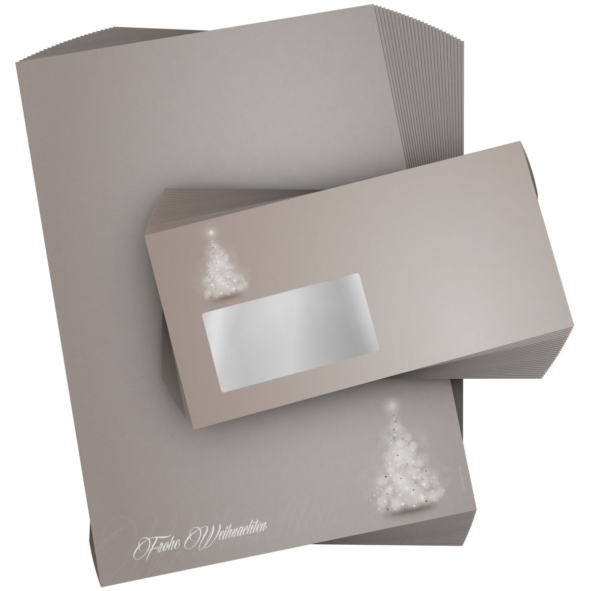 Detailansicht vom Weihnachtsbriefpapier Verträumter Lichterbaum mit winterlichem Design