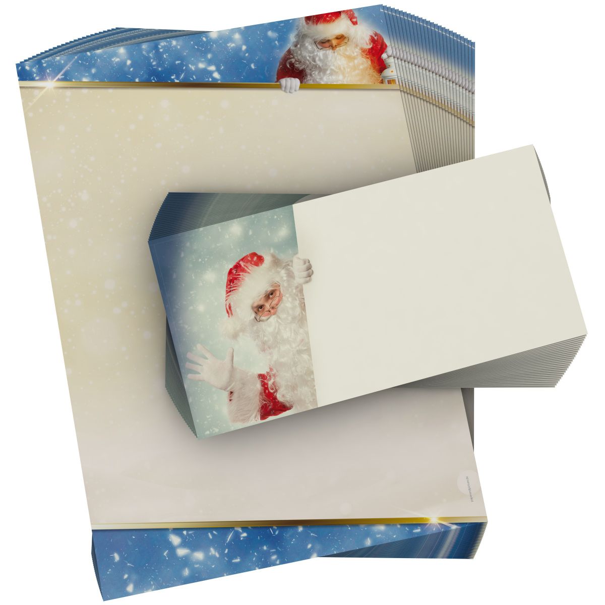 Atmospheric Santa Claus is coming Christmas stationery for corporate holiday mailings