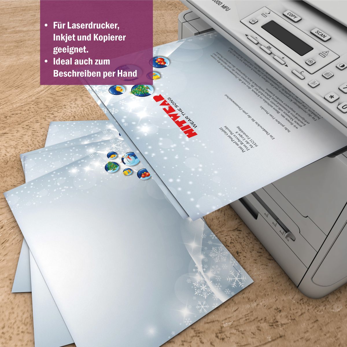 Christmas letter paper Christmas Snowbaubles for business and private use