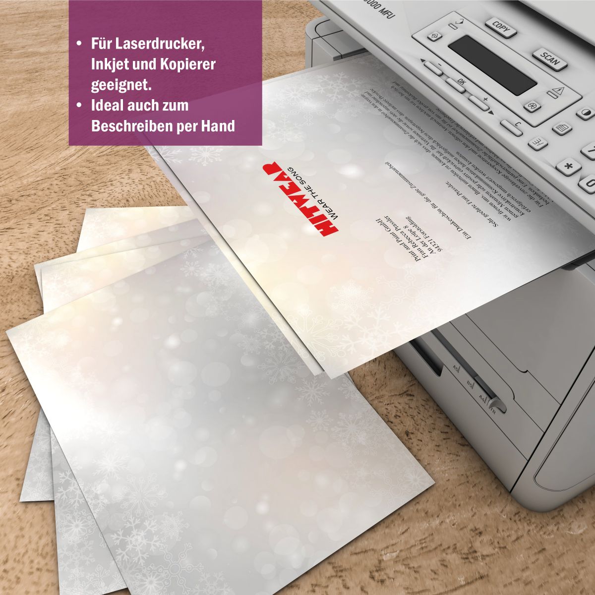 Weihnachtsbriefpapier DIN A4 Tanzende Flocken – Motivdetail