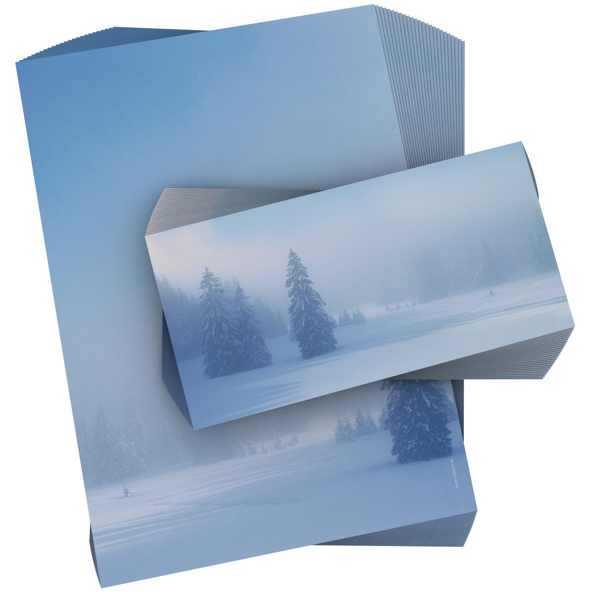 Atmospheric Snowy Winter Forest Christmas stationery for corporate holiday mailings