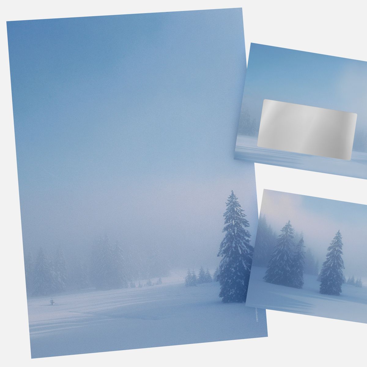 Festive Christmas stationery with Snowy Winter Forest motif DIN A4